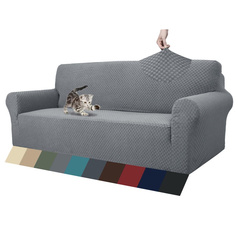 ZNSAYOTX 1 Piece Jacquard Couch Covers for 3 Cushion Couch High Stretch Sofa Cover for Pets Dogs Anti Slip Extra Large Sofa Slipcovers Furniture Protector (XL Sofa, Light Grey) - Image 1